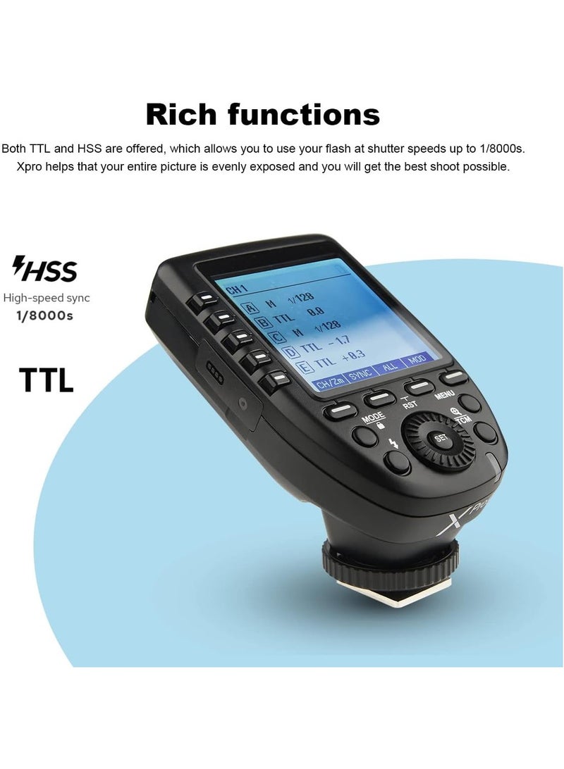 Godox XPro-N TTL Wireless Flash Trigger Transmitter Compatible for Nikon Cameras, 1/8000s HSS Trigger, Large Screen, 11 Customizable Functions, 16 Groups and 32 Channels - Image 3