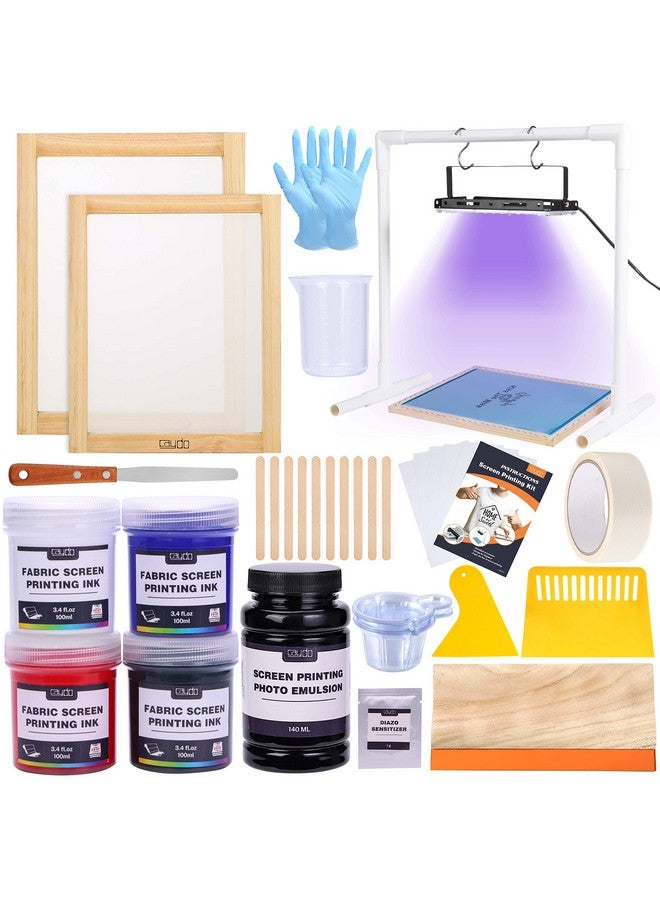 Caydo 46 Pieces Screen Printing Kit With 4 Color Screen Printing Ink, 2 Size Screen Printing Frame And Squeegees For Screen Printing - Image 1