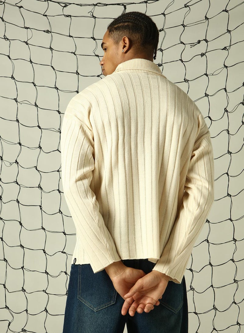 Hubberholme Men's Off White 100% Acrylic Solid Oversized Sweater - Image 3
