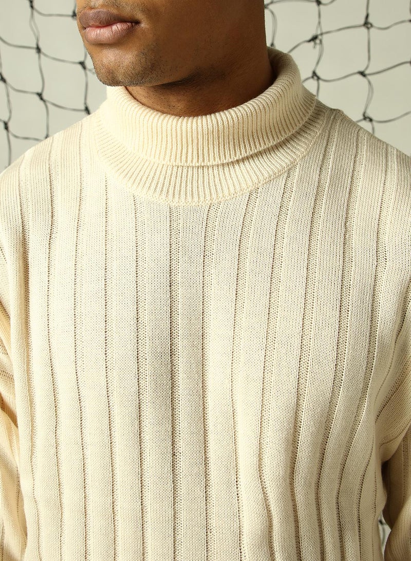 Hubberholme Men's Off White 100% Acrylic Solid Oversized Sweater - Image 5