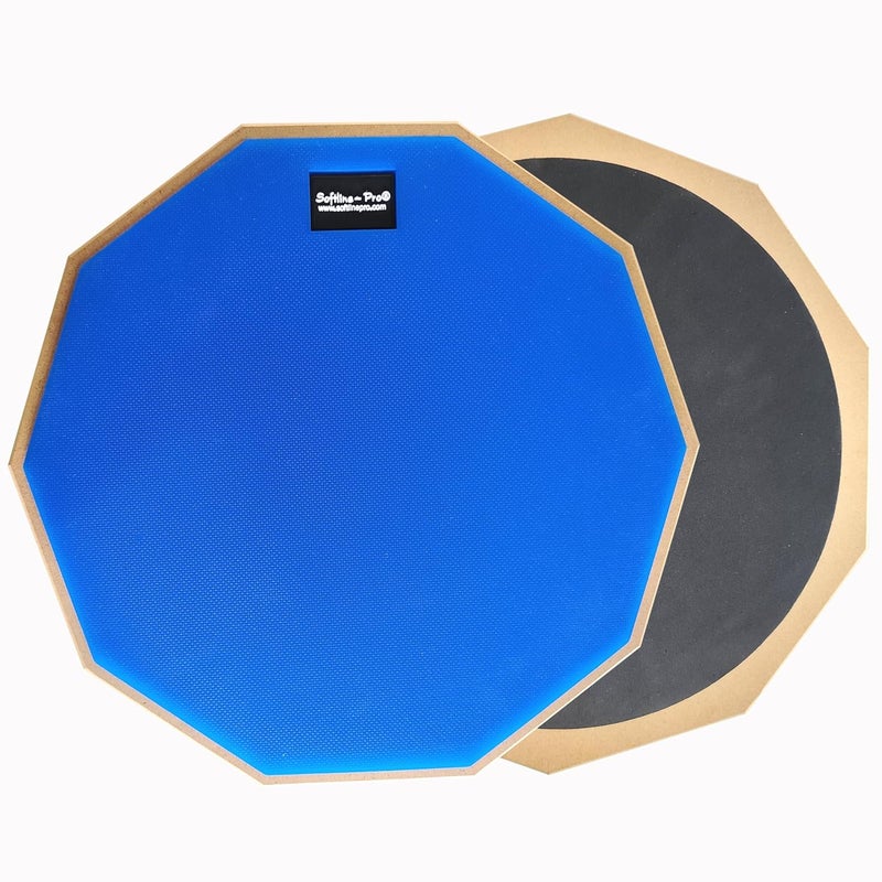 Softline Pro Dumbed 12-Inch Drum Practice Pad (10-Corner Design) | Double-Sided Silicone Rubber Pad with Carry Bag & 5A Maple Wood Drumstick (SP-DPP44-SB-BL) - Image 3