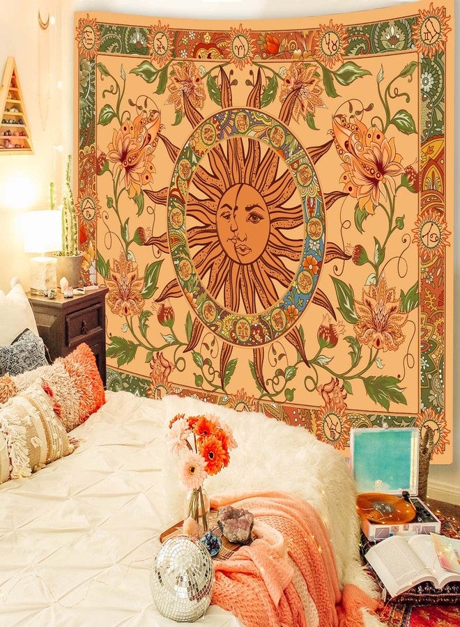 Kanuyee Yellow Sun and Moon Tapestry Vintage Indie Boho Tapestry Wall Hanging with Sunflowers Butterfly Moth Constellation Aesthetic Wall Tapestries for Room Decor (35''high × 47''wide) - Image 4
