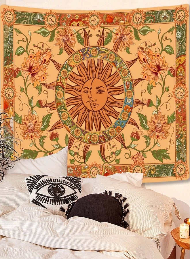Kanuyee Yellow Sun and Moon Tapestry Vintage Indie Boho Tapestry Wall Hanging with Sunflowers Butterfly Moth Constellation Aesthetic Wall Tapestries for Room Decor (35''high × 47''wide) - Image 3