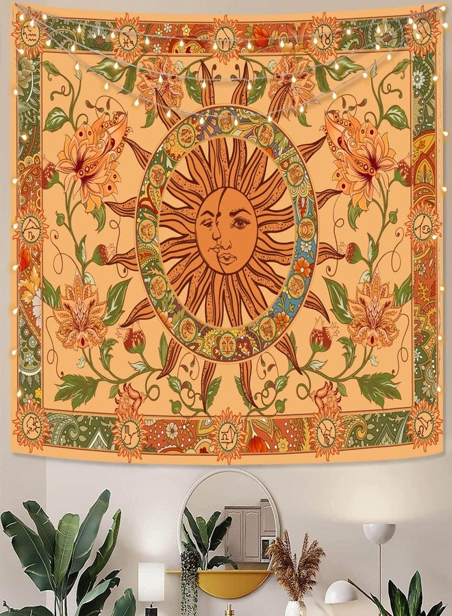 Kanuyee Yellow Sun and Moon Tapestry Vintage Indie Boho Tapestry Wall Hanging with Sunflowers Butterfly Moth Constellation Aesthetic Wall Tapestries for Room Decor (35''high × 47''wide) - Image 2