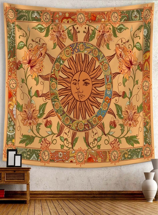 Kanuyee Yellow Sun and Moon Tapestry Vintage Indie Boho Tapestry Wall Hanging with Sunflowers Butterfly Moth Constellation Aesthetic Wall Tapestries for Room Decor (35''high × 47''wide) - Image 5