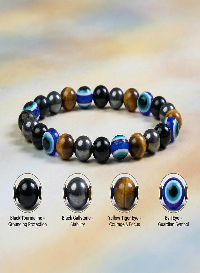 Bivei Evil Eye Bracelets Protection, Strength Crystal Healing Bracelet 8MM with Black Tourmaline, Obsidian & Tiger Eye - Spiritual Stretch Beaded Jewelry for Women Men Gift - Image 3