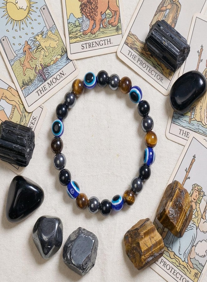 Bivei Evil Eye Bracelets Protection, Strength Crystal Healing Bracelet 8MM with Black Tourmaline, Obsidian & Tiger Eye - Spiritual Stretch Beaded Jewelry for Women Men Gift - Image 2