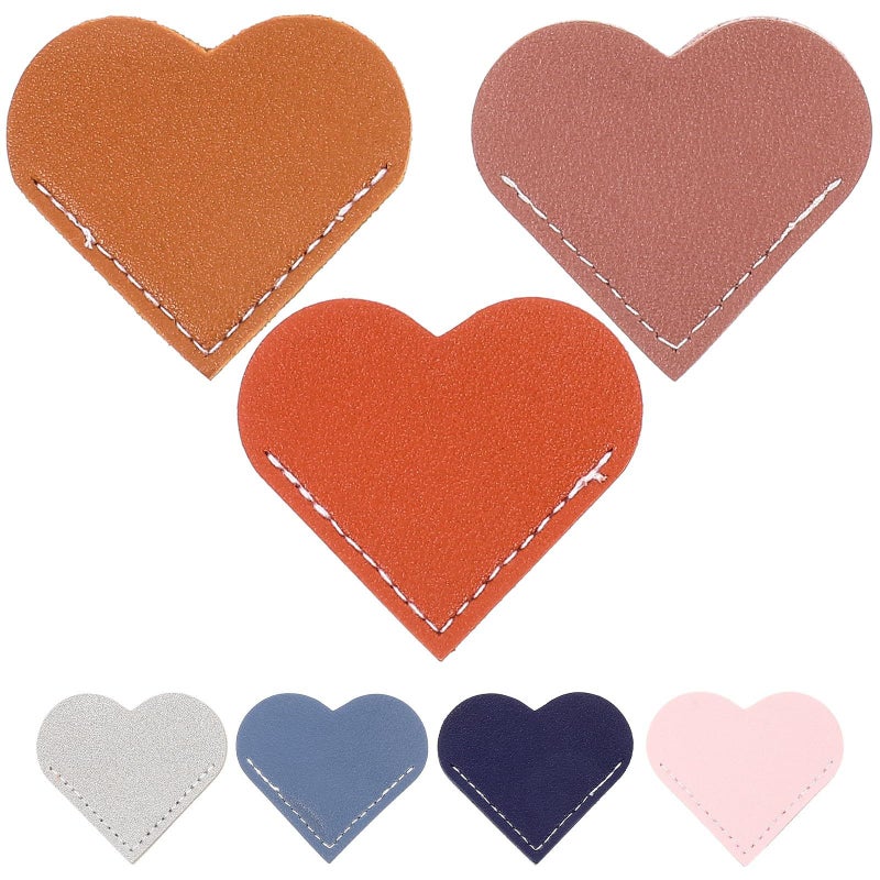 Hand Stitched Heart Shaped PU Leather Book Corner Protectors 7pcs Pastel Colors - Image 2