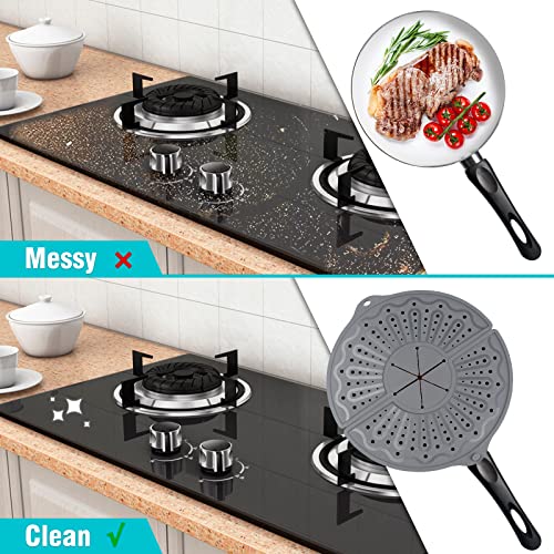 BIGOWL Silicone Splatter Screen For 10, 11 and 12 Inch Frying Pan, Foldable Splash Guard, Multi-Use Grease Splatter Guard/Trivet Mat, 12" Non-Stick Oil Splatter Guard, Dishwasher Safe, BPA Free, Gray - Image 3