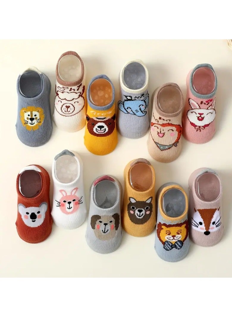 12-Pack Kids Cartoon Ankle Socks with Non-Slip Silicone - Cotton Rich Blend, Knit Fabric, All-Season Comfort for Kids, Assorted Designs - Machine Washable (1 - 3y)  - Image 3