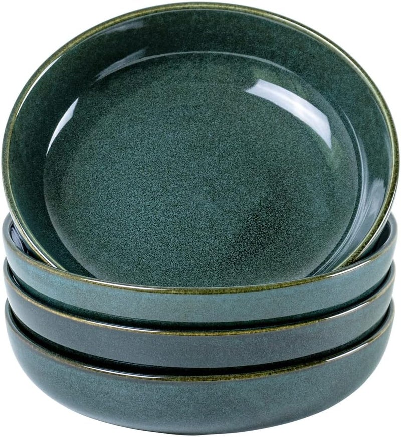 UNICASA Ceramic Pasta and Salad Bowls Set of 4 26 oz Reactive Glaze Dish Bowls Microwave and Dishwasher Safe Olive - Image 1