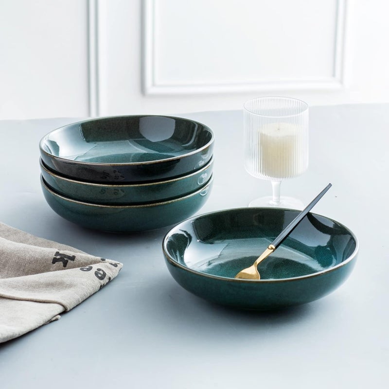 UNICASA Ceramic Pasta and Salad Bowls Set of 4 26 oz Reactive Glaze Dish Bowls Microwave and Dishwasher Safe Olive - Image 3