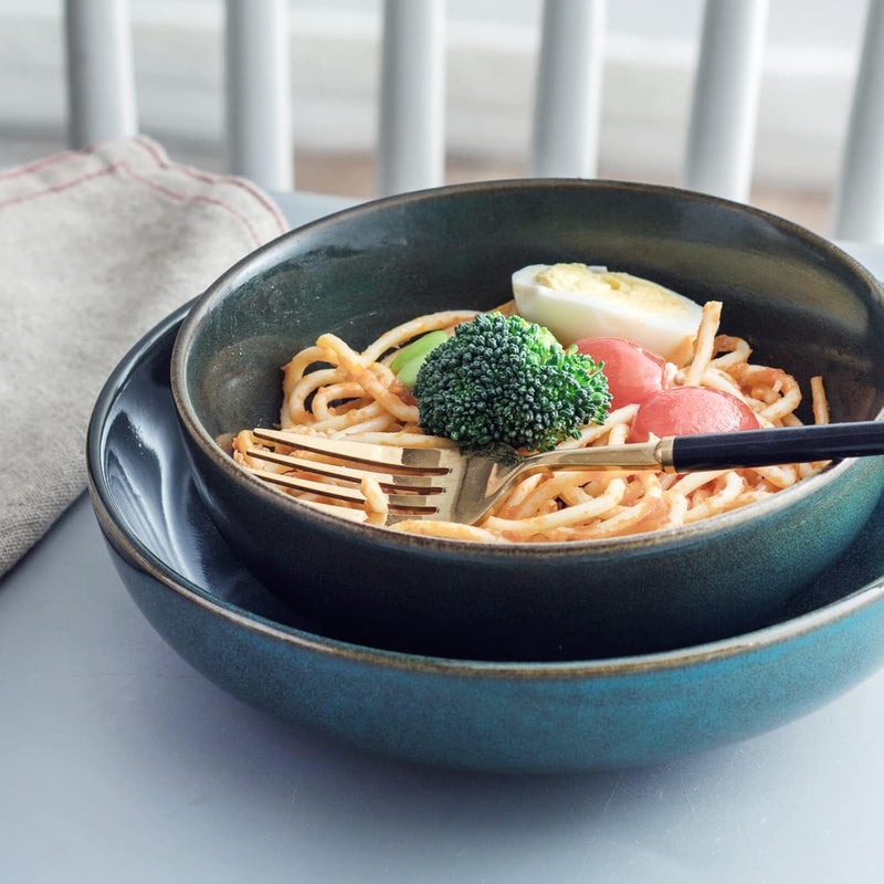 UNICASA Ceramic Pasta and Salad Bowls Set of 4 26 oz Reactive Glaze Dish Bowls Microwave and Dishwasher Safe Olive - Image 4