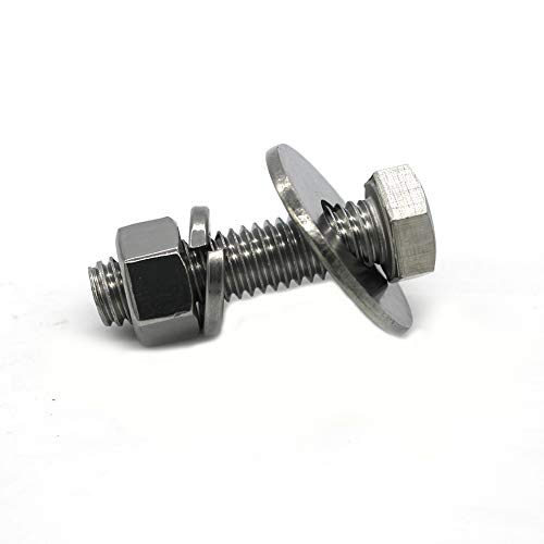 Fullerkreg (8 Sets) 3/8-16x1 Stainless Steel Hex Head Screws Bolts, Nuts, Flat & Lock Washers, 18-8 (304) S/S, Fully Threaded by Bolt Fullerkreg - Image 1