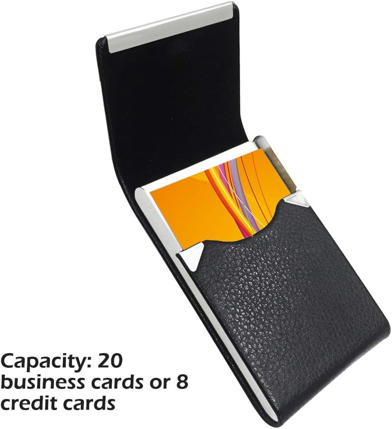 SENHAI 2 Pcs Professional Business Card Case, Stainless Steel & PU Leather Business Card Holder with Magnetic Shut Pocket Name Credit ID Card Case for Men and Women - Image 3