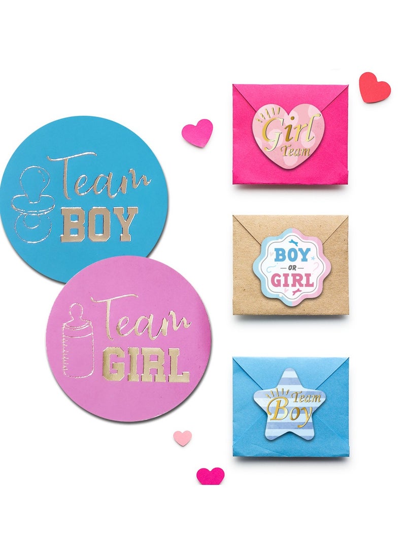 48 packs of gender Reveal stickers Team Boy o Team Girl Gender Reveal non-adhesive paper - Image 1
