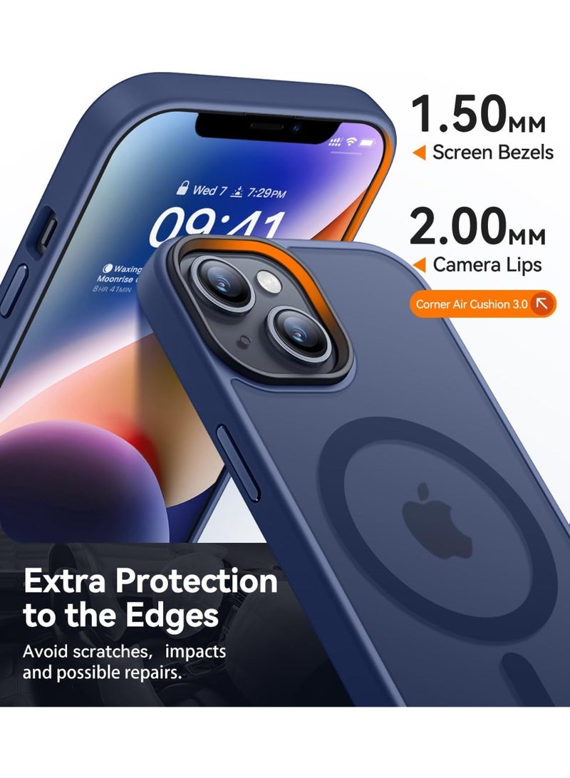 ESCASE Magnetic Cover for iPhone 13/14 6.1 inch, MagSafe Compatible, Translucent Frosted Slim Back Shockproof Case Blue - Image 5