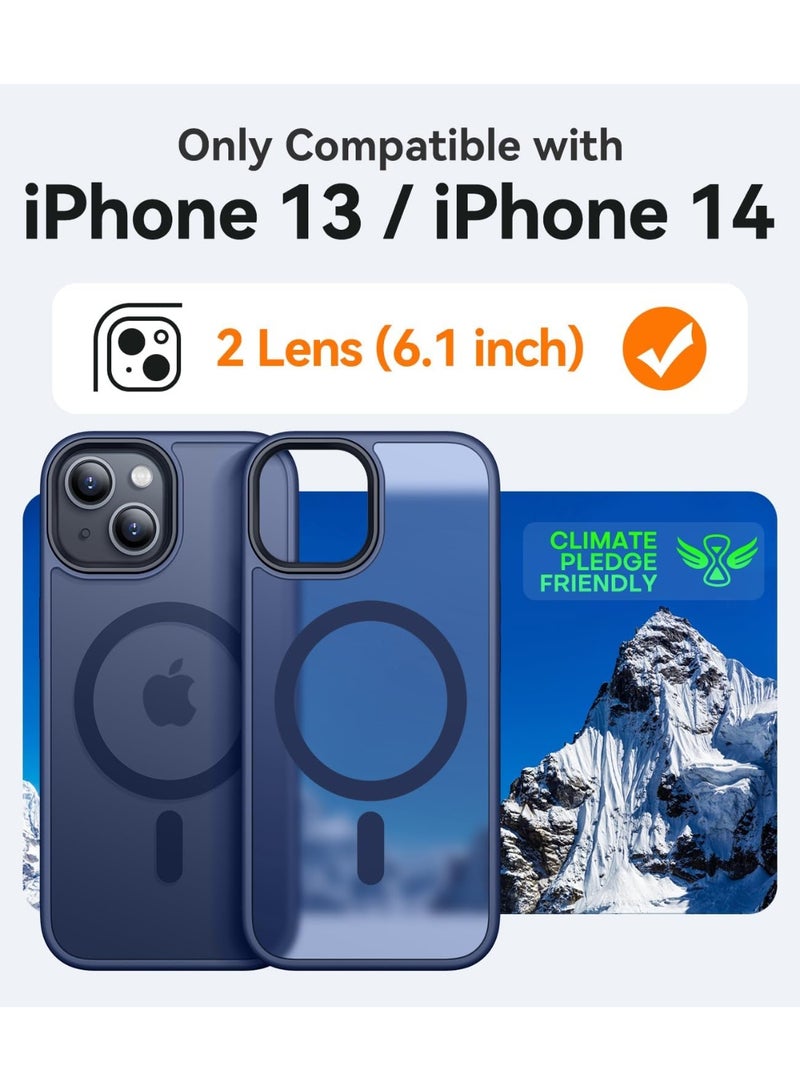 ESCASE Magnetic Cover for iPhone 13/14 6.1 inch, MagSafe Compatible, Translucent Frosted Slim Back Shockproof Case Blue - Image 2