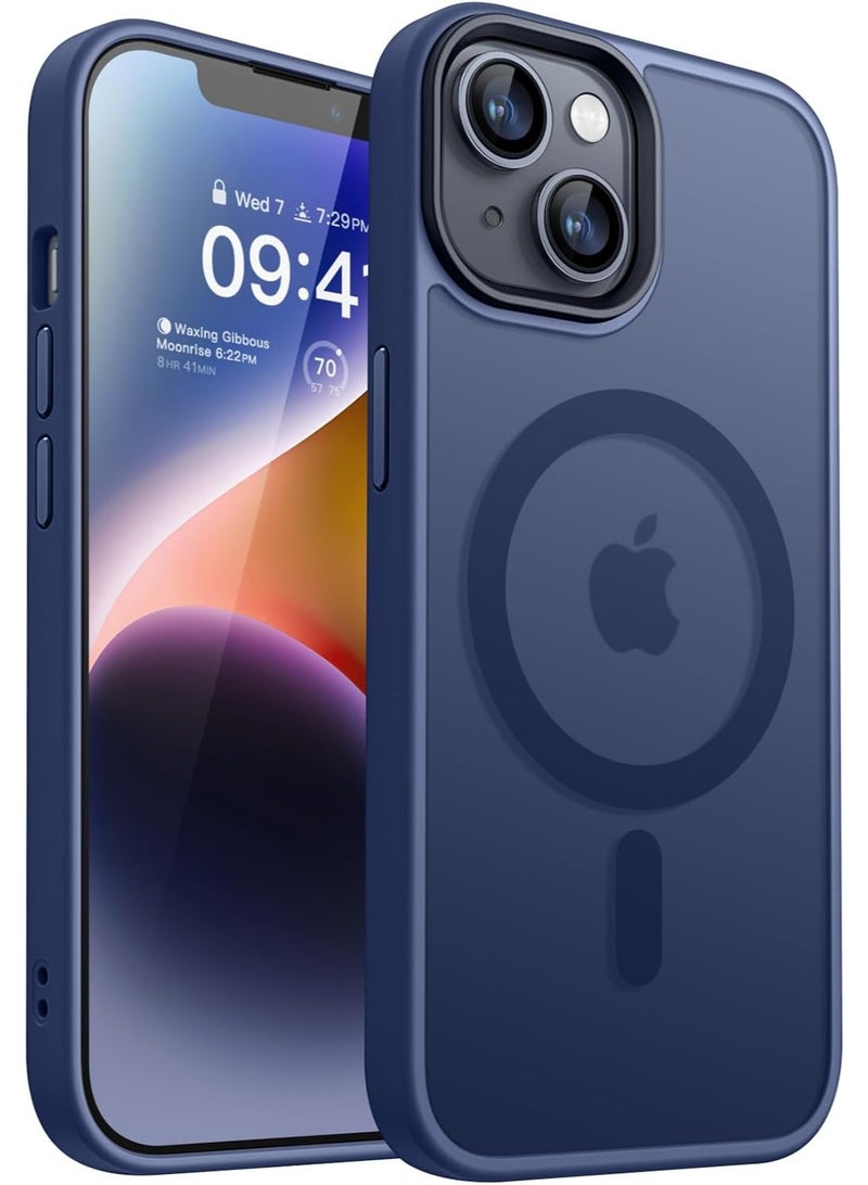ESCASE Magnetic Cover for iPhone 13/14 6.1 inch, MagSafe Compatible, Translucent Frosted Slim Back Shockproof Case Blue - Image 1