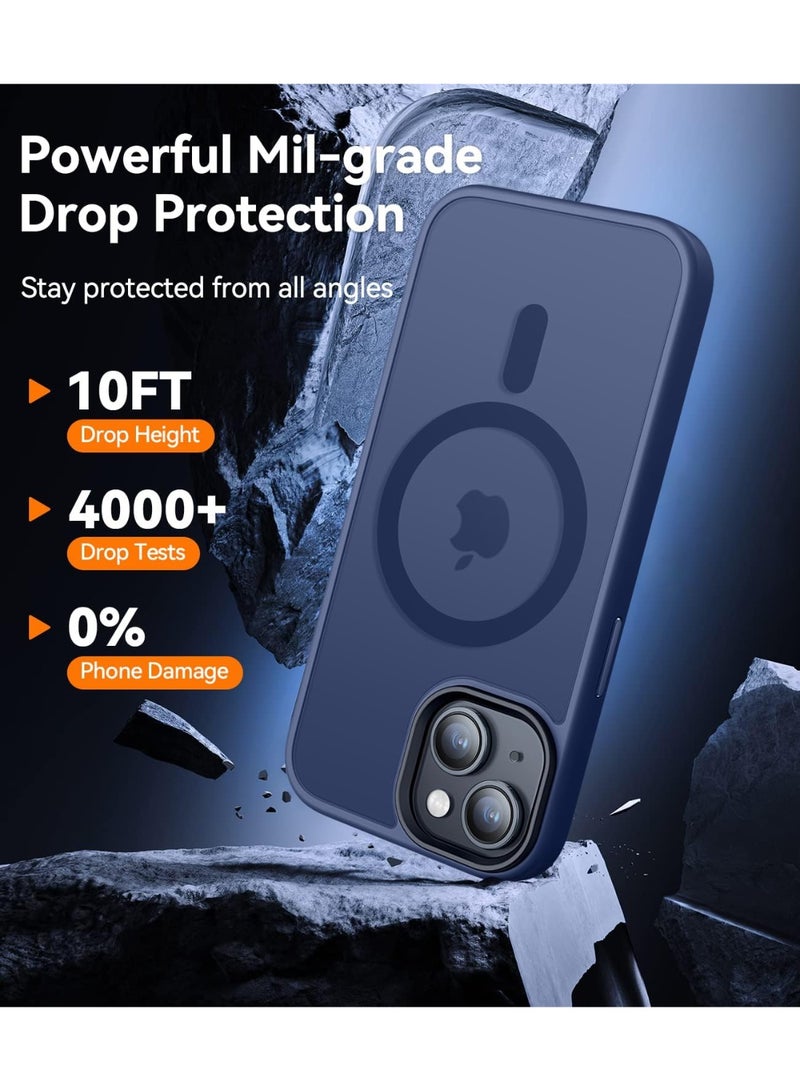 ESCASE Magnetic Cover for iPhone 13/14 6.1 inch, MagSafe Compatible, Translucent Frosted Slim Back Shockproof Case Blue - Image 4