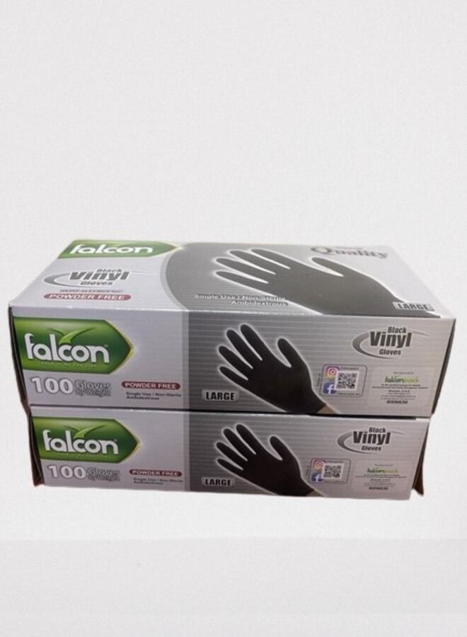 Falcon Vinyl Gloves - Black Powder Free-Large ( Pack of 2) - Image 1