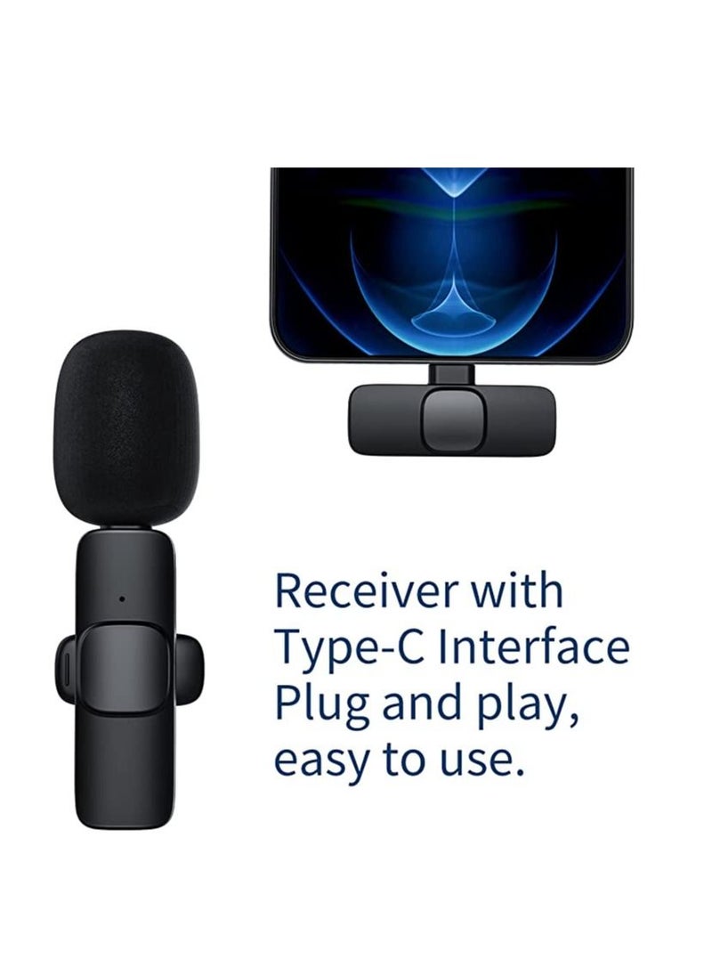 Mini Wireless Lavalier Microphone 360° Omnidirectional Lapel Mic Noise Reduction Compatible with Type-C Android Smartphone Tablet for YouTube Facebook Live Streaming Video Recording Vlog Interview