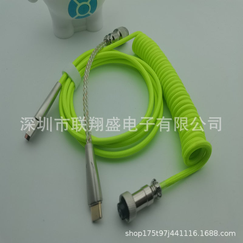 Custom Spiral Type-C Mechanical Keyboard USB Cable Braided fluorescent green + RGB Luminous Line 