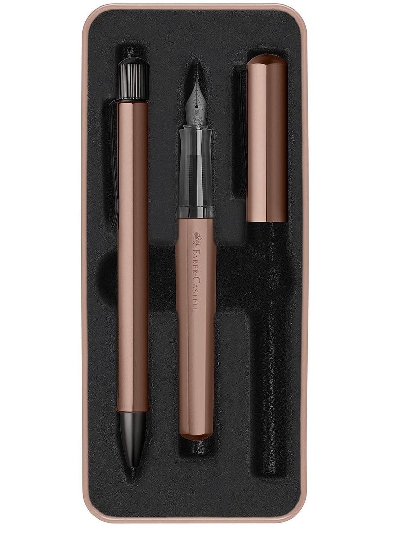 فابير كاستل فابر-كاستل مجموعة هيكسو: قلم حبر M وقلم حبر جاف برونزي، صنع في المانيا - Image 1
