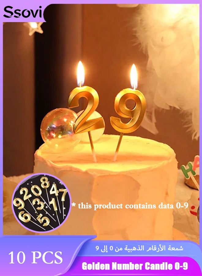 Ssovi 10 Pcs Gold Number Candles (0-9) Set, Premium 3D Metallic Smokeless Birthday Cake Toppers for Kids, Adults, Anniversary & Milestone Party Celebrations - Image 1