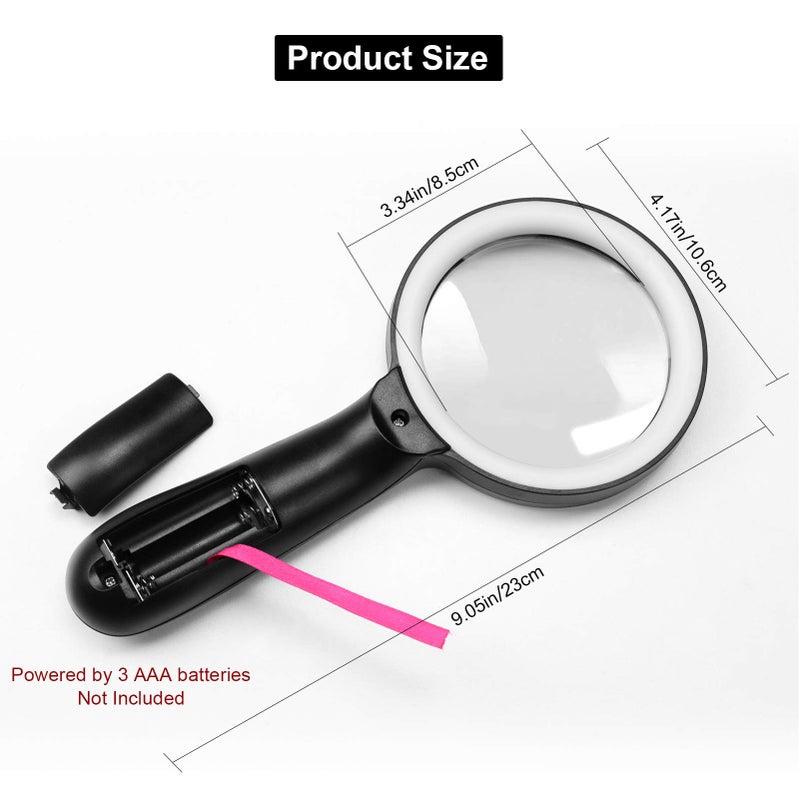 JMH Magnifying Glass with Light, 3X Handheld Large Magnifying Glass 12 LED Illuminated Lighted Magnifier for Macular Degeneration, Seniors Reading, Soldering, Coins, Jewelry, Exploring - Image 2