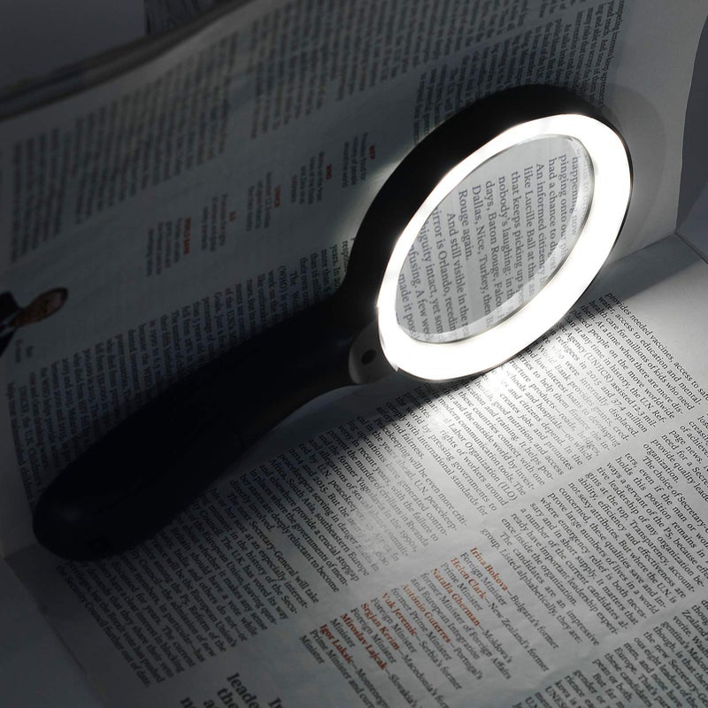 JMH Magnifying Glass with Light, 3X Handheld Large Magnifying Glass 12 LED Illuminated Lighted Magnifier for Macular Degeneration, Seniors Reading, Soldering, Coins, Jewelry, Exploring - Image 4