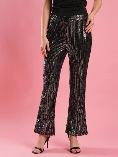 جلو باص Women Embellished Mid Rise Bootcut Trousers