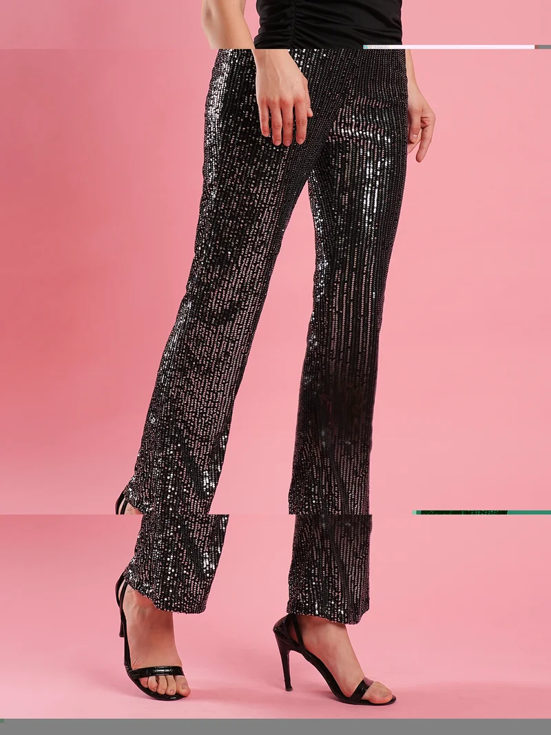 globus Women Embellished Mid Rise Bootcut Trousers