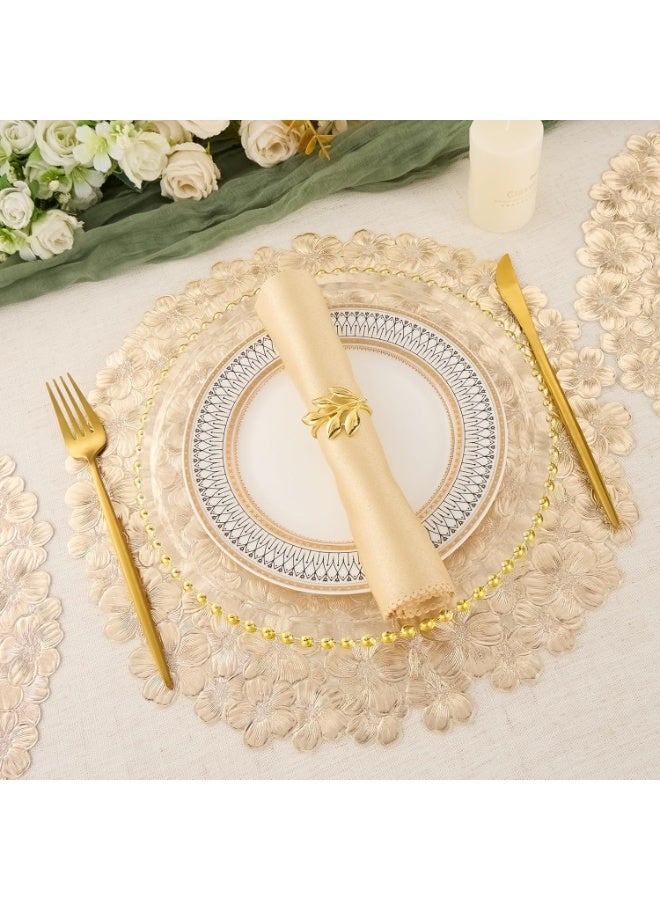 Gold Round Placemats Metallic Pressed Vinyl Flower Table Mats Set of 6 for Dining Tables Kitchen Decor Centerpiece Easy Clean Non-Slip Wipeable Washable Decorative Place Mats - Image 4