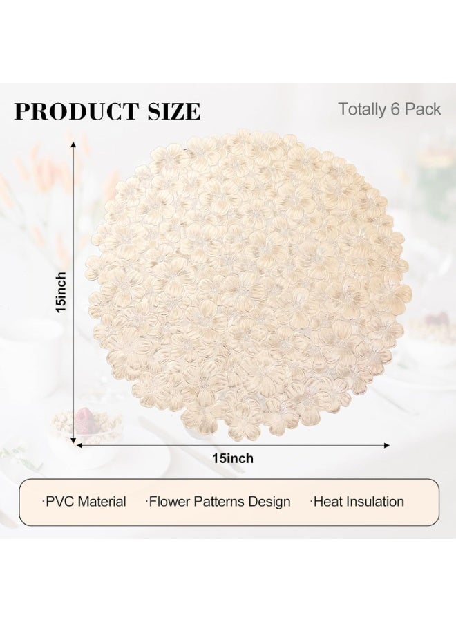 Gold Round Placemats Metallic Pressed Vinyl Flower Table Mats Set of 6 for Dining Tables Kitchen Decor Centerpiece Easy Clean Non-Slip Wipeable Washable Decorative Place Mats - Image 2
