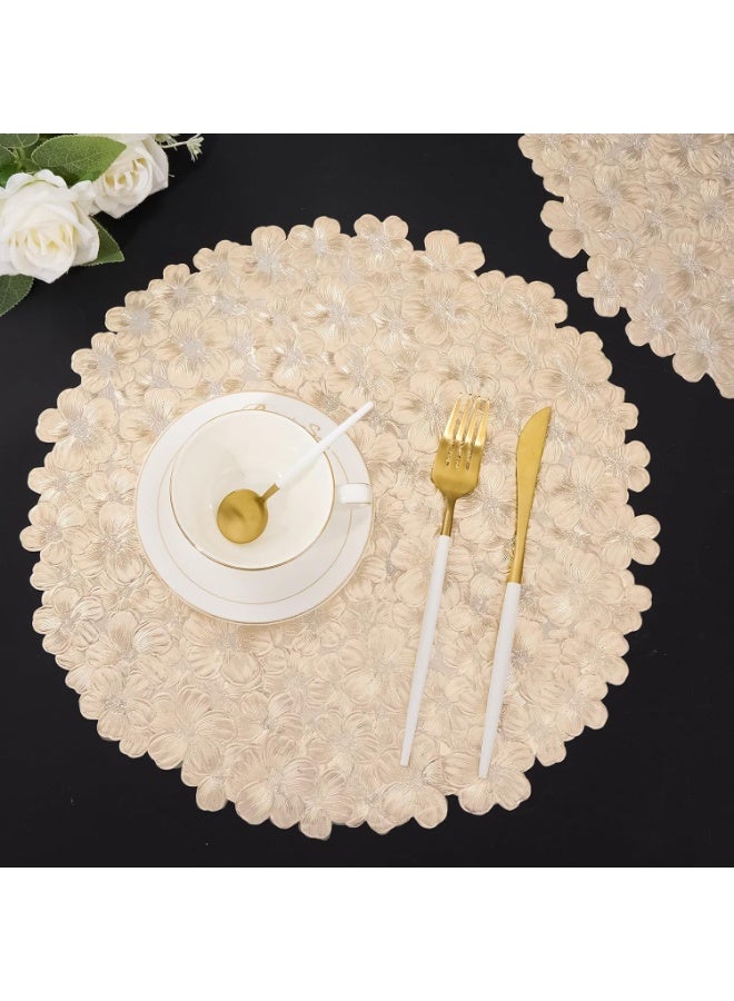 Gold Round Placemats Metallic Pressed Vinyl Flower Table Mats Set of 6 for Dining Tables Kitchen Decor Centerpiece Easy Clean Non-Slip Wipeable Washable Decorative Place Mats - Image 5