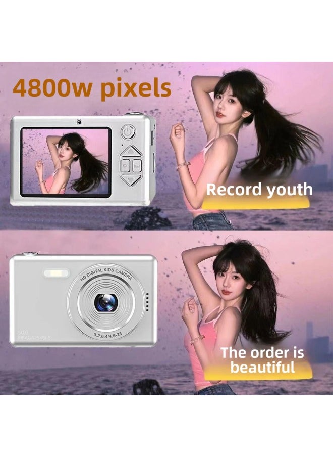 Generic Dual-camera HD Pixel Ccd Digital Camera Self-timer Vlog Small Card Machine Student Campus Introduction To Mobile Phone-Body Color: Xx*6 Crystal Silver - Camera + 128g Memory/can Take 20k Photos + 600 Videos  - Image 4