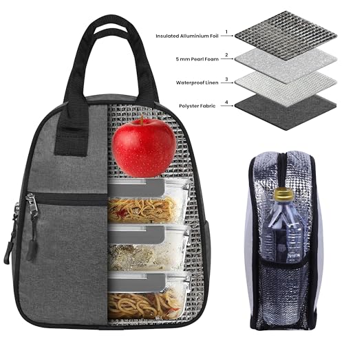 OxbOw Travel Lunch/Tiffin/Storage Bag with Bottle Comportment Picnic Tote Cooler Bag for Women Kids Men Office, College & School (Grey) - Image 4