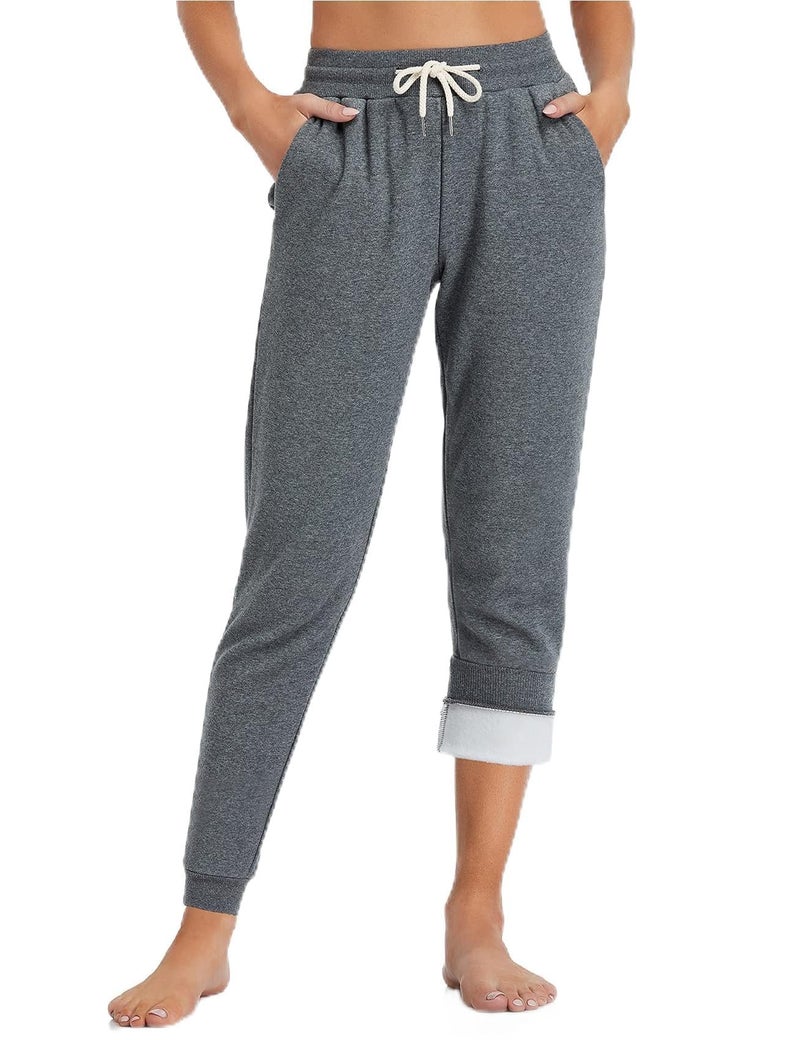 بنطلون جوجينغ دافئ للنساء من إنو 28 31 34 36 مبطن بالفليس القطبي للأطفال رمادي داكن م Tall34