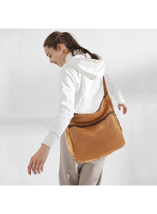 DAINAOTM Canvas Hobo Crossbody Shoulder Tote Bag for Women and Men Large Purse Messenger Bag Travel Work Shopping, 1-brown, Large - Image 2