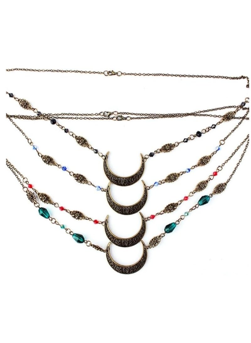 إستيل القمر نمط الإكسسوارات Mujer رئيس سلسلة الخرز الشعر مجوهرات حفل زفاف عقال للنساء تاج Pince Cheveux فام (قطرات الماء الأحمر البرونزي) - Image 3