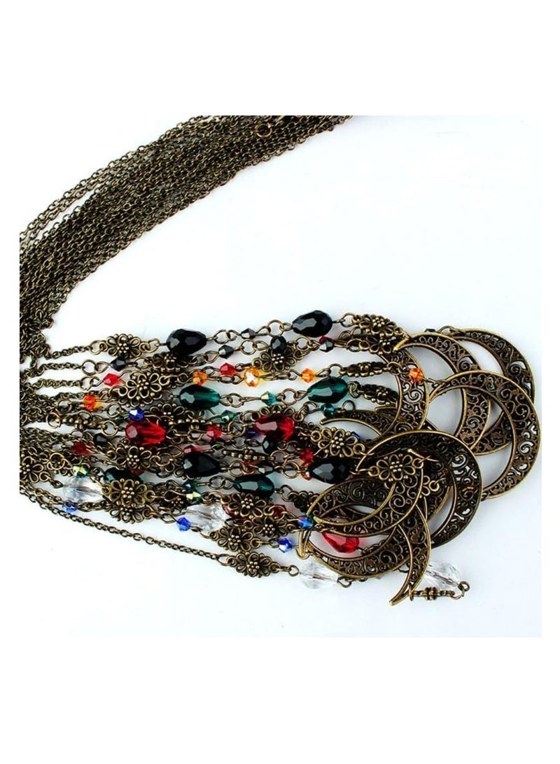 إستيل القمر نمط الإكسسوارات Mujer رئيس سلسلة الخرز الشعر مجوهرات حفل زفاف عقال للنساء تاج Pince Cheveux فام (قطرات الماء الأحمر البرونزي) - Image 4