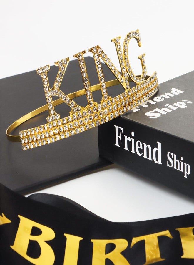 Heliltd 2pcs Birthday King Crown and Sash Set Gold Crown and Ribbon for Men Birthday Party Accessories - Image 5