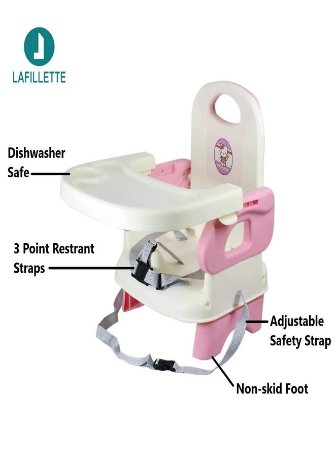 LAFILLETTE Baby Booster Feeding Chair with Removable Tray and Safety Belt for Infants and Toddlers, Folding Portable Booster Seat for Indoor/Outdoor Use (Pink) - Image 3