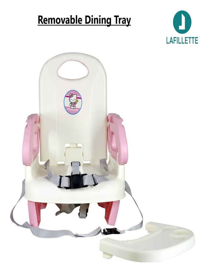 LAFILLETTE Baby Booster Feeding Chair with Removable Tray and Safety Belt for Infants and Toddlers, Folding Portable Booster Seat for Indoor/Outdoor Use (Pink) - Image 5