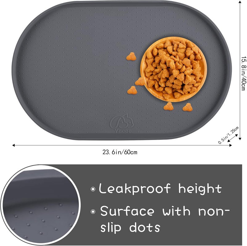 Yacee 100% Waterproof 0.5" Raised Edge BPA Free Silicone Dog Food Mat, Pet Cat Feeding Mats Contain Spills Protects Floors, Placemats for Cats and Dogs Water Bowl Dishwasher. (Large/XL, Gray) - Image 2