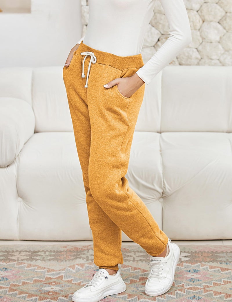 Yeokou Womens Sherpa Lined Sweatpants Winter Warm Fleece Joggers Casual Lounge Pants (Yellow-XL) - Image 4