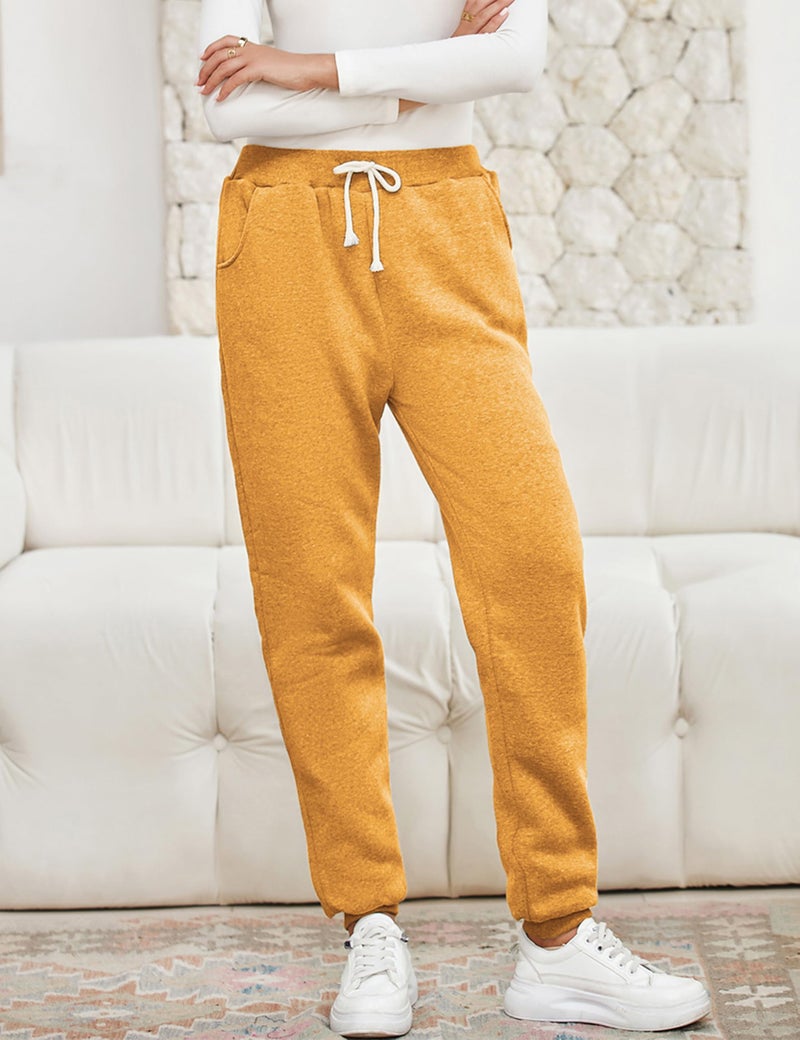 Yeokou Womens Sherpa Lined Sweatpants Winter Warm Fleece Joggers Casual Lounge Pants (Yellow-XL) - Image 3