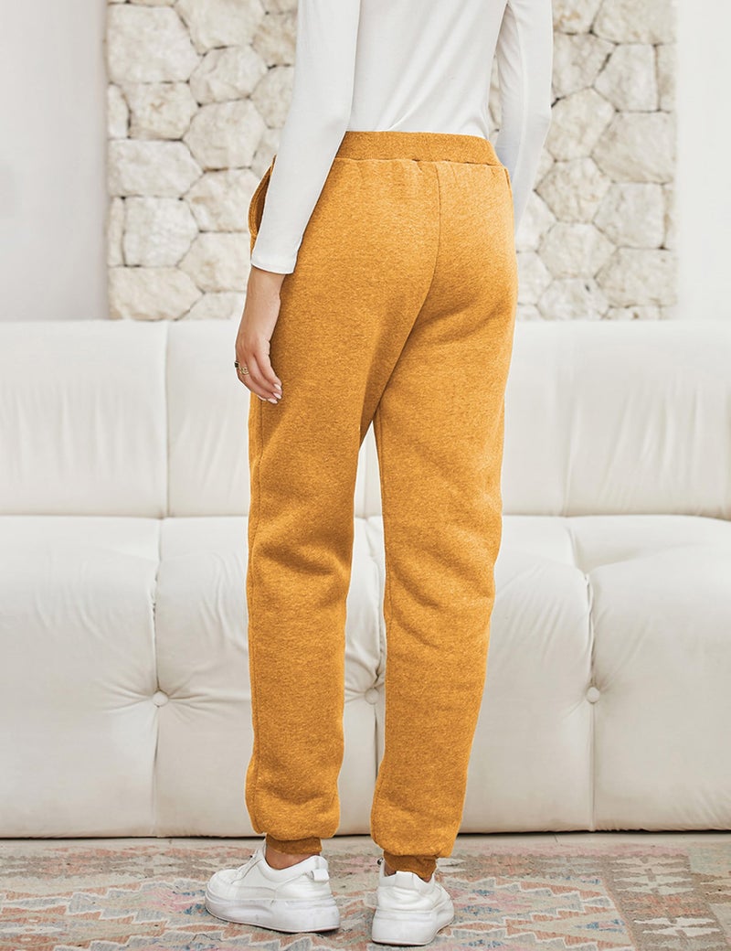 Yeokou Womens Sherpa Lined Sweatpants Winter Warm Fleece Joggers Casual Lounge Pants (Yellow-XL) - Image 5