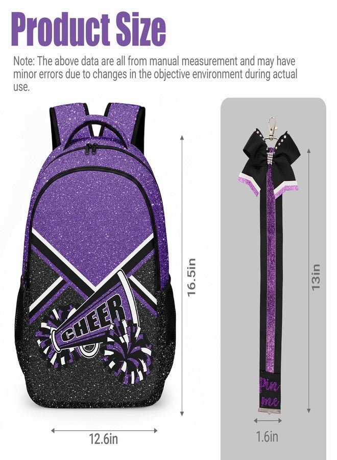 HJKLONE Cheer Backpack with Ribbon Keychain, Glitter Cheerleading Backpack for Women, Cheerleader Gifts (Purple) - Image 2